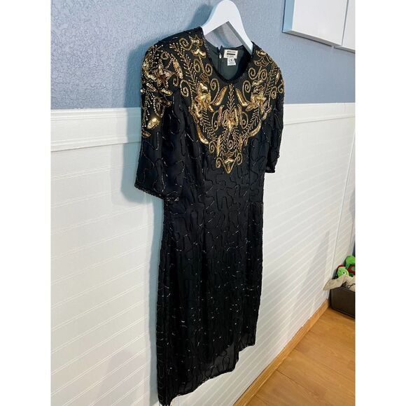 Mark & John By Gopal Black Sheer Beaded Gold Embroidered Dress Medium - Picture 7 of 13